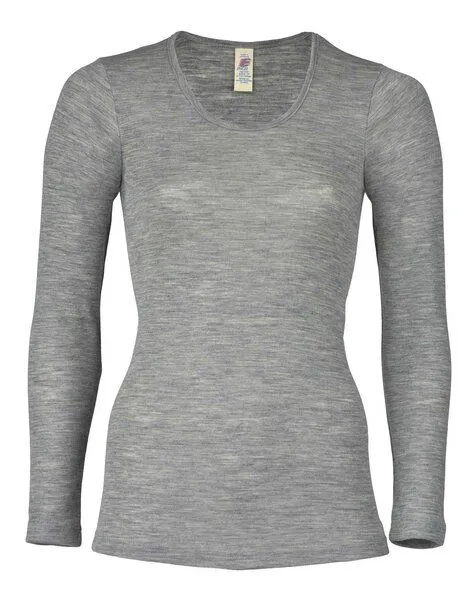 Engel natur Engel Natur Damen-Shirt Langarm Unterhemd Schurwolle Seide, Grau-melange, – Produktbild 2 von 3