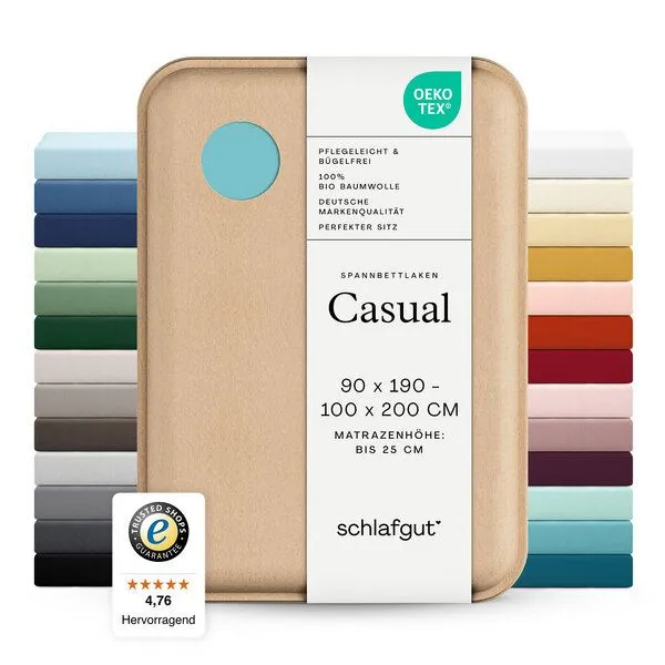 Schlafgut Schlafgut Spannbettlaken Casual Organic - 100% Biobaumwolle, Petrol mid, – Produktbild 4 von 5