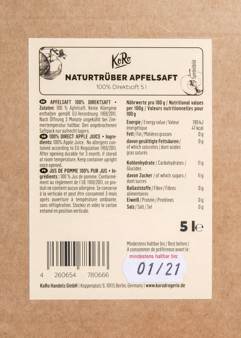 KoRo Naturtrüber Apfelsaft Bag-in-Box 5 L – Produktbild 3 von 5