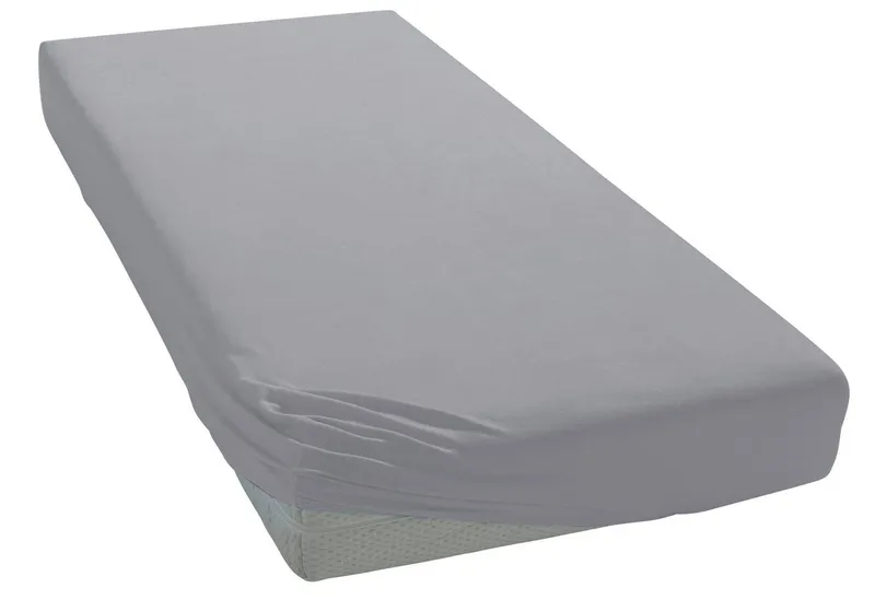 OTTO home Spannbettlaken MATILDA Jersey 160 g/m², 97% Bio-Baumwolle 3% Elasthan, Bettlaken, Jersey, Gummizug: rundum, (1 Stück), Bettlaken Bio-Baumwolle, für Matratzen bis 30cm Höhe, perfekter Sitz, Grau, – Produktbild 1 von 4
