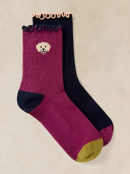 White Stuff 2er-Pack bestickte Socken Hunde - 39-41 – Produktbild 1 von 1