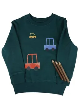 MelaDi Meladi Kinder Sweater aus Biobaumwolle - Autos auf Forrest Green – Produktbild 1 von 1