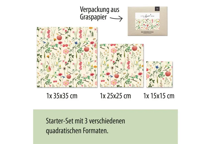 little bee fresh little bee fresh Bienenwachstücher Bio-Bienenwachstücher Starter-Set S/M/L, Set, 3-tlg., wiederverwendbar, plastikfrei, nachhaltig, regional, Rosa, – Produktbild 4 von 5