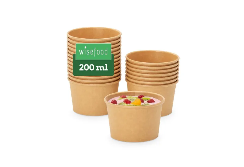 wisefood Einweggeschirr-Set 50-tlg., Bio-Take-Away-Becher, 200 ml, (50-tlg), Papier, Braun, – Produktbild 1 von 5