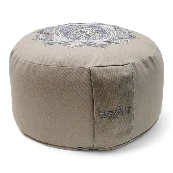 BAGHI BAGHI Meditationskissen Rund Om Bestickung - Sitzhöhe 15cm Bio-Baumwolle kbA, Steingrau, – Produktbild 3 von 3
