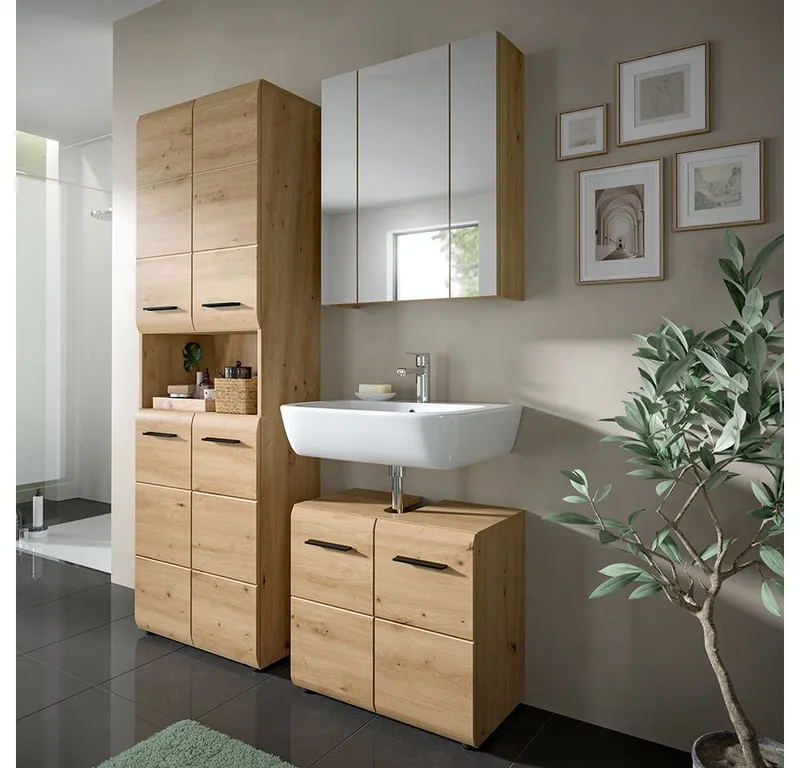 Lomadox Waschbeckenschrank IGGESUND-158 60 cm breit mit 2 Türen, Braun, – Produktbild 5 von 5