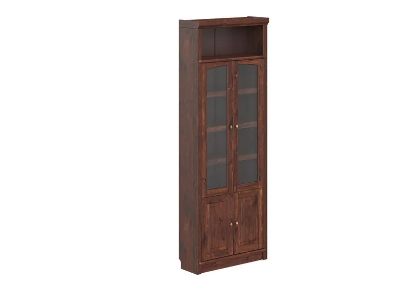 OTTO home Vitrine Soeren Regal mit 2 Glastüren und 2 Holztüren, B/TH: 80/29/220 cm Kiefer FSC®-zertifiziert, 1 offenes Fach, 6 Fächer hinter den Türen, Braun, – Produktbild 1 von 4