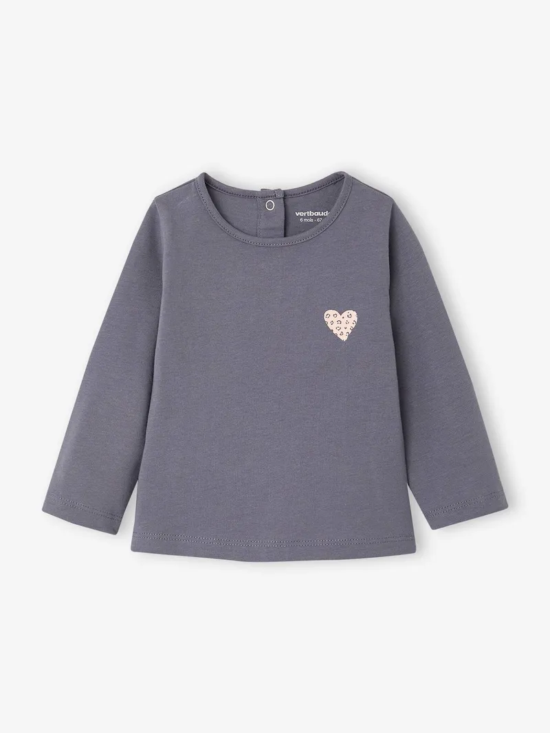 Vertbaudet Langarmshirt Baby Mädchen BASIC, Graublau, – Produktbild 1 von 3