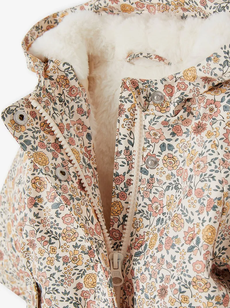Vertbaudet Vertbaudet Gefütterte Mädchen Baby Regenjacke mit Blumen, Rosa bedruckt, – Produktbild 3 von 4