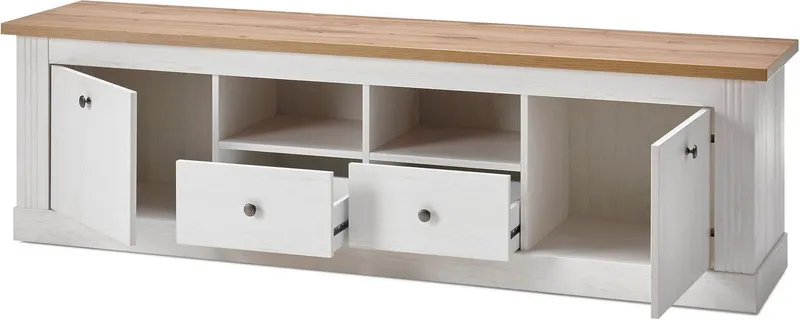 OTTO home Wohnwand Westminster, Anbauwand im Landhausstil, Komplettset, Wohnzimmer-Set, (Set, 3-St), Set besteht aus 1 Vitrine, 1 Lowboard und 1 Wandregal, Weiß, – Produktbild 4 von 5
