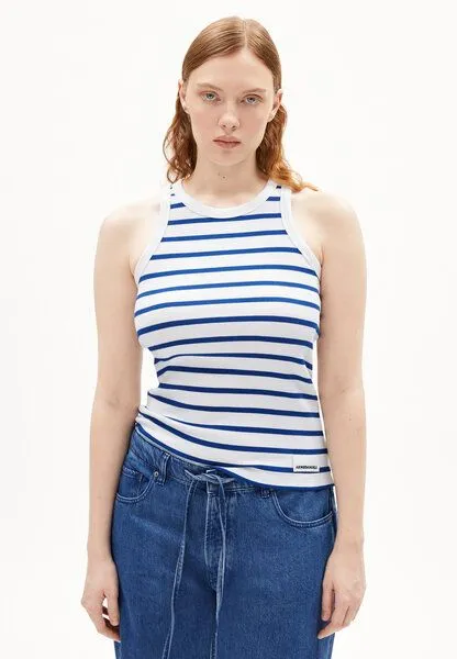 ARMEDANGELS ARMEDANGELS KANITAA STRIPES Damen Ripp-Top aus Bio-Baumwoll Mix, White-lapis blue, – Produktbild 1 von 4