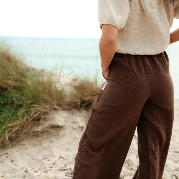 NORDLICHT NORDLICHT Damen Musselin Palazzo Hose aus Bio-Baumwolle NILLA, Braun, – Produktbild 3 von 4