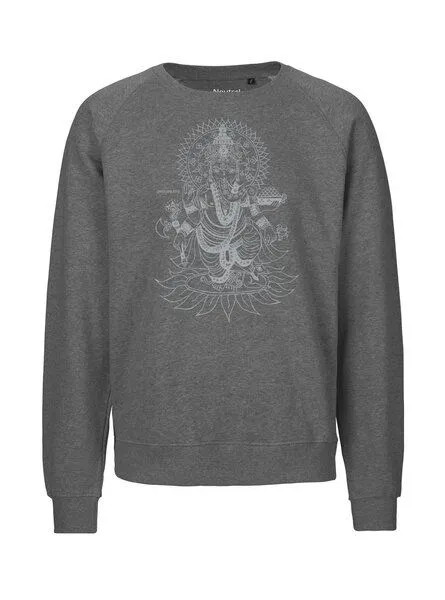 Peaces.bio - handbedruckte Biomode Peaces.bio - handbedruckte Biomode Bio Damen-Sweatshirt Loose Fit Ganesha, Dunkelgrau, – Produktbild 1 von 2