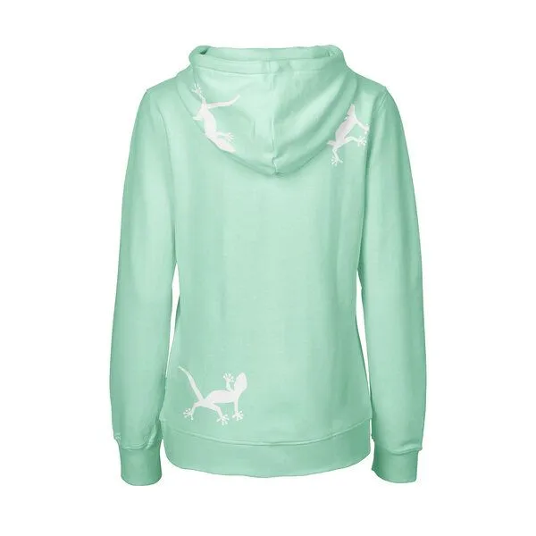 HANDGEDRUCKT HANDGEDRUCKT "Geckos" Frauen Zip Hoody Neutral, Dusty mint, – Produktbild 1 von 4