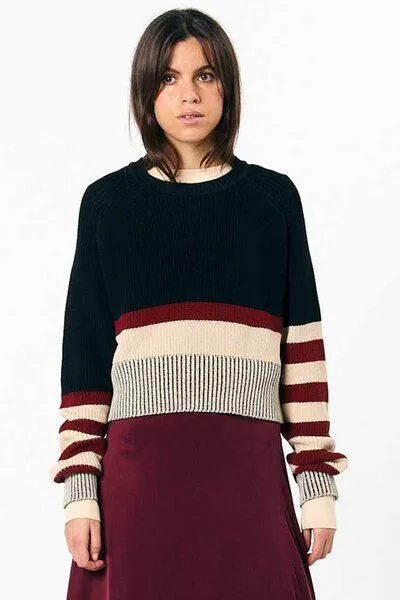 Suite 13 Lab Suite 13 Lab Nelas Baumwoll-Pulli mit asymmetrischen Streifen, Schwarz, – Produktbild 1 von 4