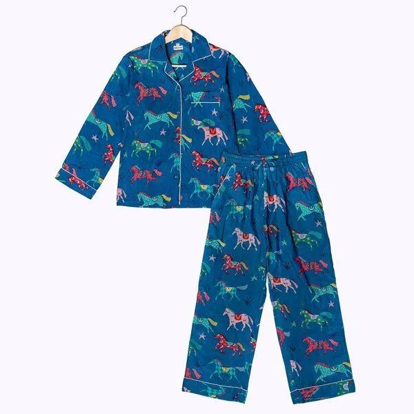 KIKOONI KIKOONI Baumwoll Pyjama "Sleepy K", Wild horses blue, – Produktbild 1 von 3
