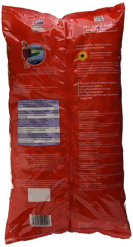 XOX XOX Party-Popcorn Karamell XXL 500g - Karamell-Popcorn - Knuspriger Snack - Für Vegetarier und Veganer geeignet - Ohne Farbstoffe - Heimkino Popcorn – Produktbild 3 von 5