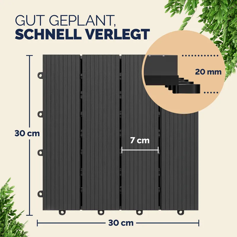 Casaria® WPC Fliesen 44er-Set Klassik Anthrazit - 30x30cm, Anthrazit, – Produktbild 2 von 2