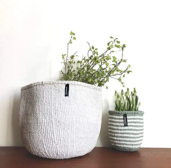 Mifuko Mifuko KIONDO Körbe XS - Sisal/Papier Aufbewahrungs- & Pflanzkorb, Stripes (grün), – Produktbild 1 von 4