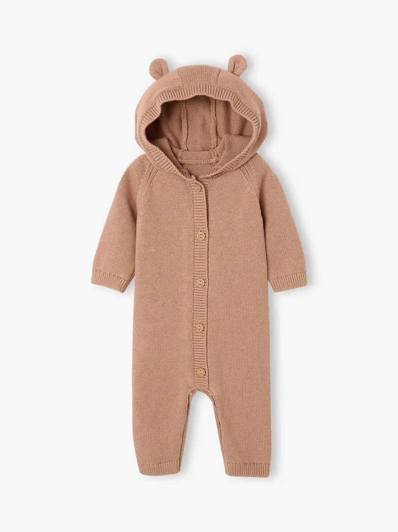 Vertbaudet Baby Strickoverall mit Kapuze und 3D-Ohren, Beige, – Produktbild 3 von 4