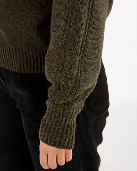 MATONA Matona Strickpullover mit Zopfmuster für Frauen aus Bio-Baumwolle und Lammwolle / Cable Knit Sweater, Olive, – Produktbild 4 von 4