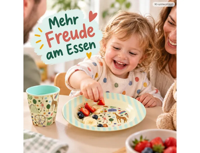 RICE RICE Teller Kinderteller 20cm Creme Mint Melamin tiefer Teller für Kinder, Grün, – Produktbild 4 von 5