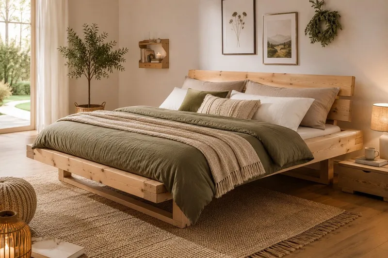 OTTO home Massivholzbett Ultima, Balkenbett, Fichte oder Eiche Massivholz, FSC® zertifiziert (sehr stabil: Hohe Belastbarkeit: 200kg je Seite, mehrere Breiten), Skandinavisches Designerstück, Robust, Füße in Kufenform, Made in EU, Beige, – Produktbild 4 von 7