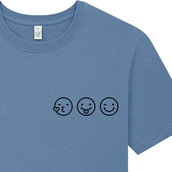 Spreecult Spreecult Smile - Bio und Fair - Männer Unisex T-Shirt - Smiley Emoji Shirt, Blau, – Produktbild 1 von 3