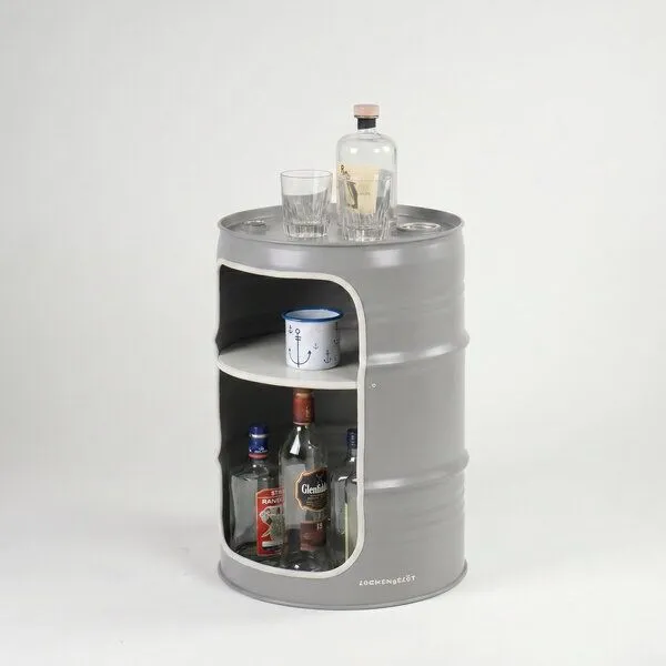 Lockengelöt Lockengelöt Minibar aus einem kleinen Ölfass, Grau, – Produktbild 3 von 3