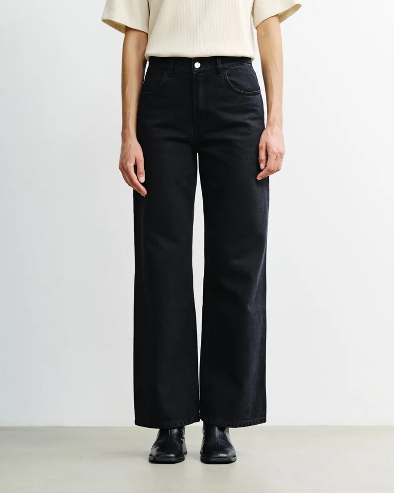 Rotholz Rotholz Damen vegan Jeans Mit Ausgestelltem Bein Schwarz, Schwarz, – Produktbild 1 von 2