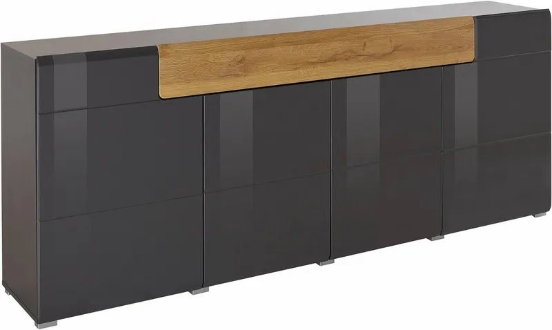 OTTO home Sideboard Toledo,Breite 208cm,moderne Kommode mit dekorative Fräsungen,grifflos, Kombikommode mit viel Stauraum, Einlegeböden verstellbar, Schwarz, – Produktbild 4 von 5