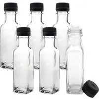 mikken mikken 6er Set Ölflaschen 100 ml - 500 ml mit Ausgießer transparente Glasflasche mit Dosierer Dosierflasche inkl. 6 Etiketten – Produktbild 1 von 1