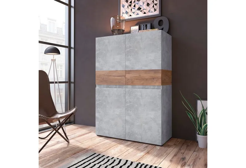 Home affaire Highboard Rimini, Hochschrank, Hochkommode, 4 Türen, Höhe 129 cm, Grau, – Produktbild 1 von 5