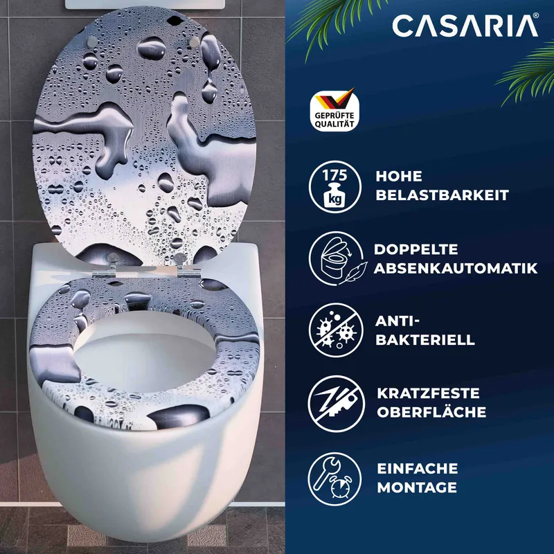 Casaria® Toilettensitz Waterdrops mit Absenkautomatik, Schwarz, – Produktbild 2 von 2