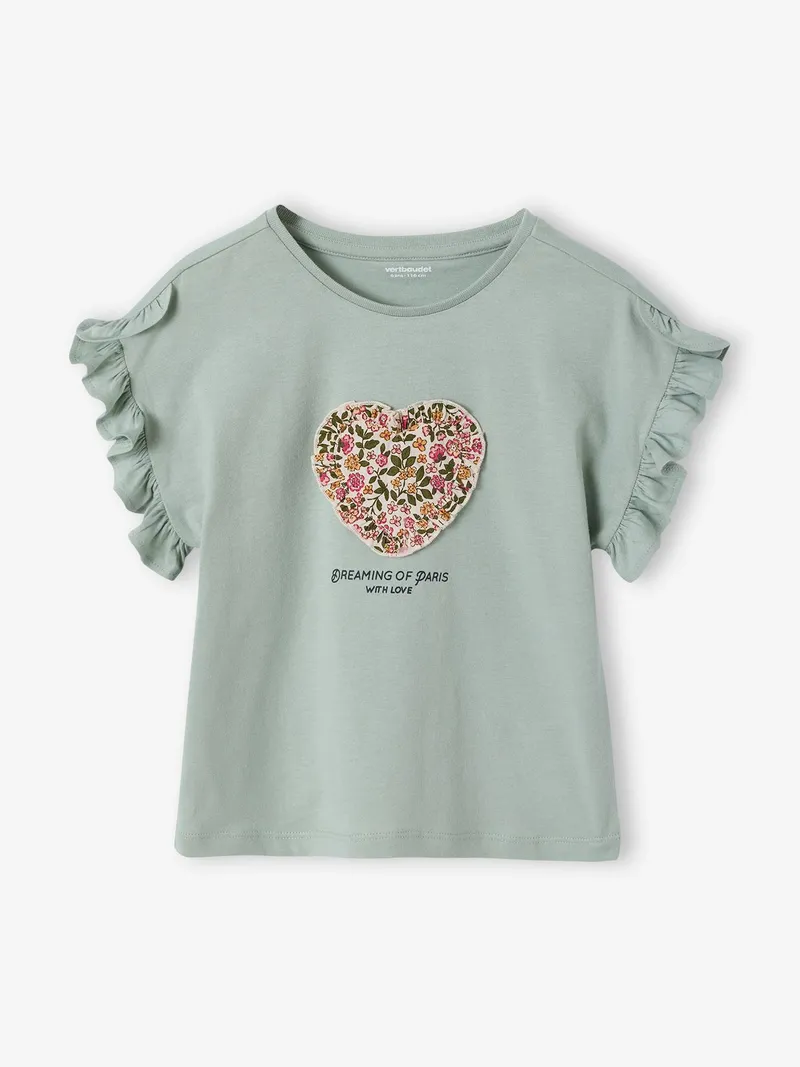 Vertbaudet T-Shirt mit kurzen Volantärmeln Mädchen salbei, Salbeigrün, – Produktbild 1 von 3
