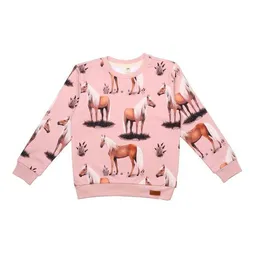 Walkiddy Baby Sweatshirt GOTS zertifiziert, rosa, Pferde-Allover, 95% Bio-Baumwolle, elastisch – Walkiddy – Produktbild 1 von 1