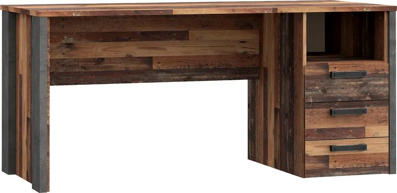 FORTE Schreibtisch Clif, Computertisch mit Schubladen, Industriedesign, Breite 160 cm, Braun|grau, – Produktbild 2 von 4