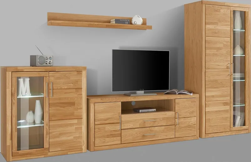 OTTO home Wohnwand Logo, (Set, 4-St), teilmassives Holz, Braun, – Produktbild 2 von 8