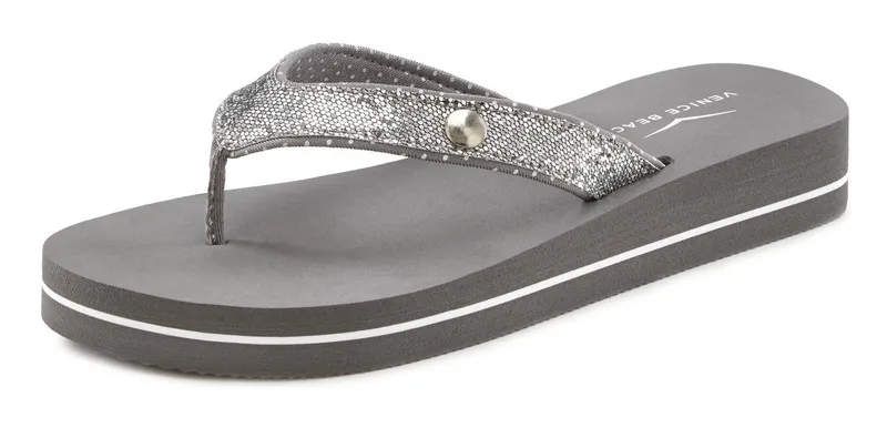 VENICE BEACH VENICE BEACH Sandale, Badeschuh, Badelatsche, Flip Flop, Badeschlappe, Pantolette Badezehentrenner Zehentrenner mit wasserabweisender und leichter Sohle VEGAN, Grau, – Produktbild 3 von 5