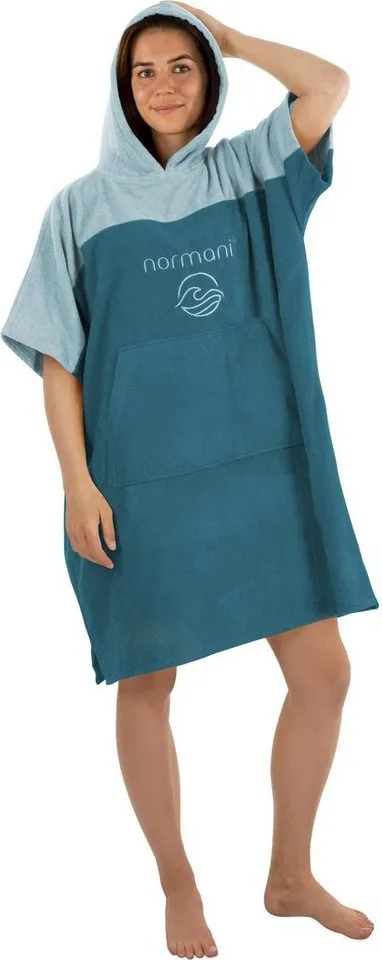 normani Badeponcho Damen Surfer Poncho Kuta, Bio-Baumwolle, Kapuze, Schlupf, Badeponcho aus 100 % saugstarker Bio-Baumwolle, Blau, – Produktbild 2 von 5