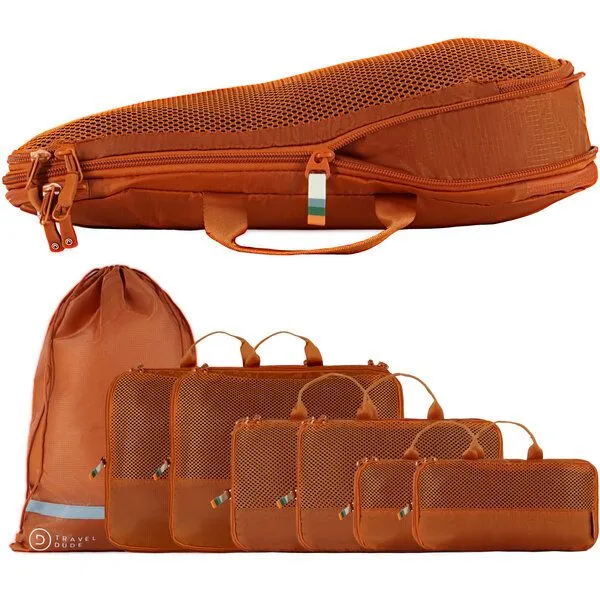 TRAVEL DUDE TRAVEL DUDE Packing Cubes mit Kompression aus recycelten Plastikflaschen, Orange, – Produktbild 2 von 8