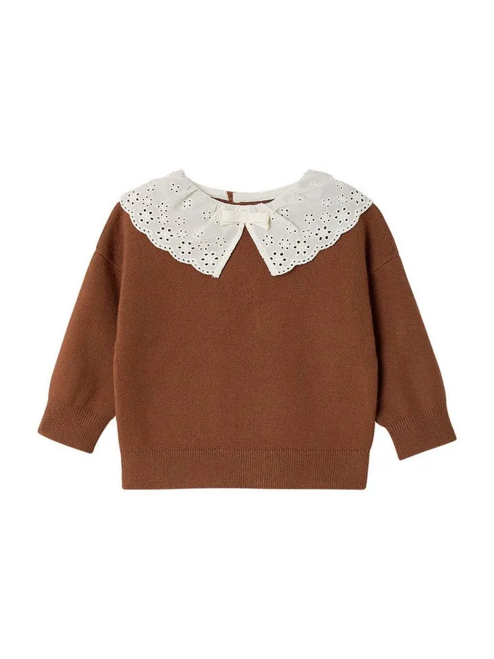 Vertbaudet Vertbaudet Pullunder Baby Pullover mit Spitzenkragen, Braun, – Produktbild 1 von 4