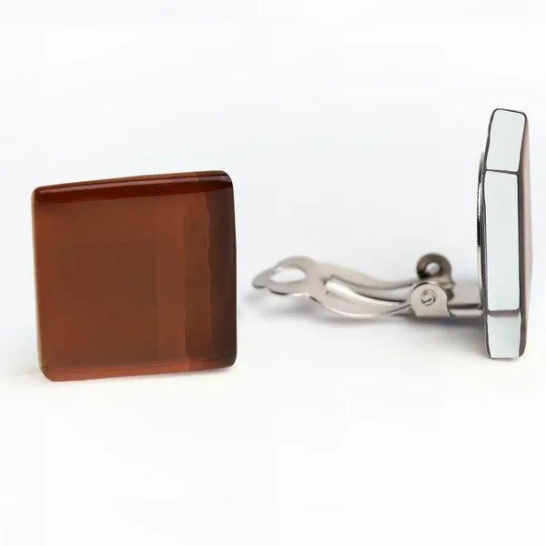 ALEXASCHA ALEXASCHA Auffällige Statement Ohrclips aus Glas | PUREFORM, Kaffeebraun, – Produktbild 1 von 4