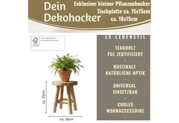 LS-LebenStil Blumenständer Pflanzenhocker Teak Holz Rund 18x15cm Niedriger Blumenständer Hocker (Design Deko Hocker Mini Tisch rustikales kleines Tischchen Holzhocker, 1 St., Braun 4 Füße kleiner Pflanzenständer Pflanzentisch Holzhocker Deko), FSC zertifiziert – Produktbild 1 von 1