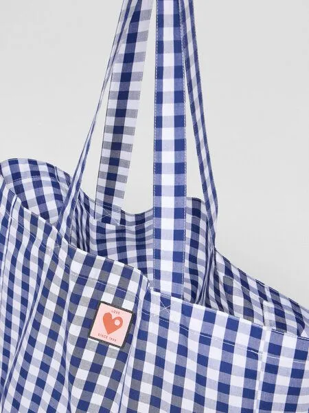 LANIUS LANIUS Vichy-Karo Tasche (GOTS) aus Bio-Baumwolle, Blue white, – Produktbild 2 von 4