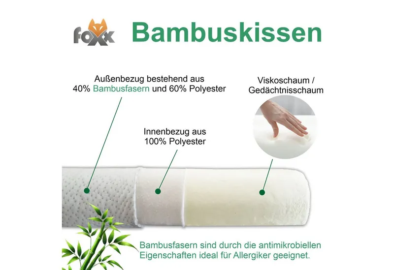Foxx Nackenstützkissen Orthopädisches nackenfreundliches Bambus Visko Nackenstützkissen, Seitenschläfer/Rückenschläfer Viskokissen Kissen für Nackenschmerzen – Produktbild 3 von 4