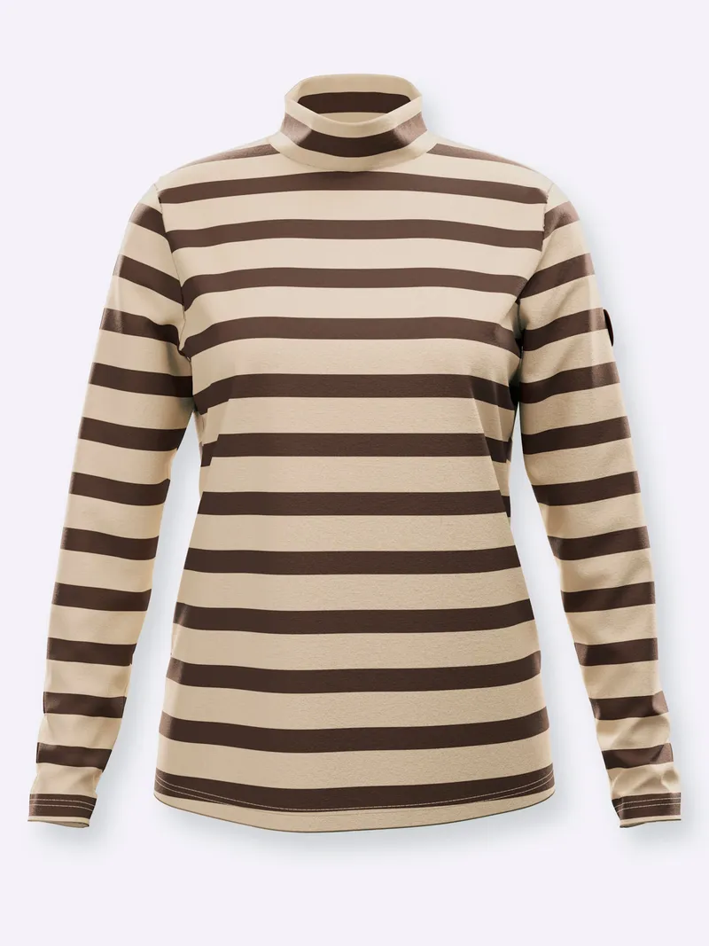 Witt Stehkragenshirt schoko-sand-geringelt, Schoko-sand-geringelt, – Produktbild 1 von 2