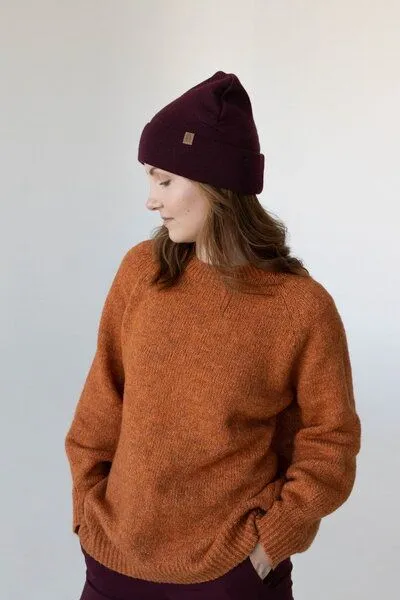 Kopyto Kopyto WOLF - Glatte Zweilagige Beanie Mütze aus 100% RWS-Merinowolle, Maroon, – Produktbild 3 von 6