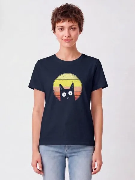 watapparel watapparel T-Shirt Frauen Sunset Cat, French navy, – Produktbild 2 von 2