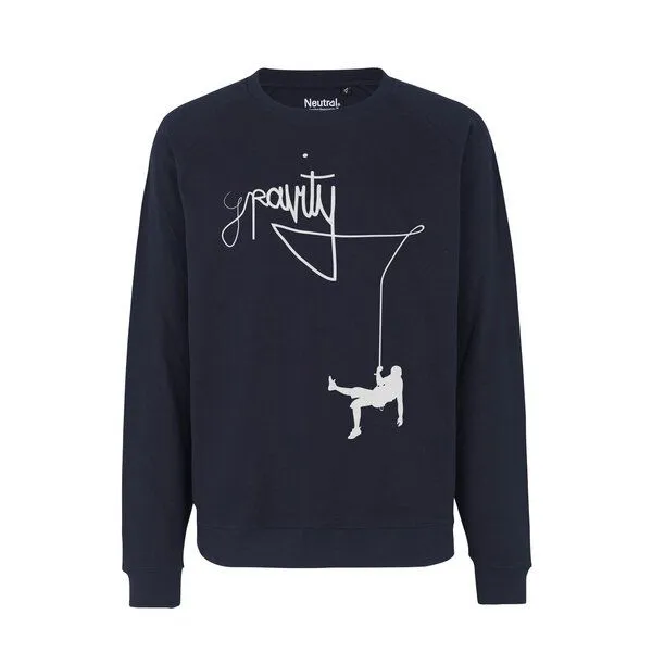 HANDGEDRUCKT HANDGEDRUCKT "Gravity" Unisex Sweatshirt aus reiner Biobaumwolle (kbA), Navyblue, – Produktbild 1 von 3